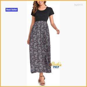 Paisley Knit-Bodice Maxi Dress in Black
